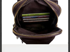 Genuine Leather Mens Cool Chest Bag Sling Bag Crossbody Bag Travel Bag Hiking Bag for men - imessengerbags