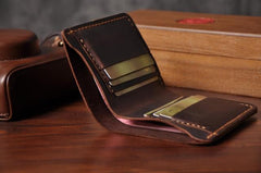 Handmade Leather Mens Cool Slim Leather Wallet Men Small Wallets Bifold for Men - imessengerbags