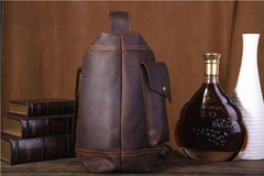 Genuine Leather Mens Cool Chest Bag Sling Bag Crossbody Bag Travel Bag Hiking Bag for men - imessengerbags
