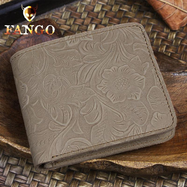 Handmade Leather Floral Mens Cool Slim Leather Wallet Men billfold Wallets Bifold for Men - imessengerbags