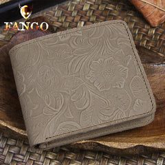Handmade Leather Floral Mens Cool Slim Leather Wallet Men billfold Wallets Bifold for Men - imessengerbags