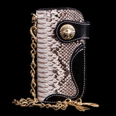 Handmade Leather Black Mens Chain Biker Wallet Cool Leather Wallet Long Clutch Wallets for Men - imessengerbags