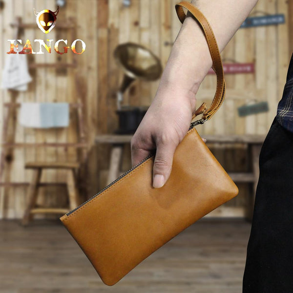 Handmade Leather Mens Cool Zipper Phone Travel Long Wallet Card Holder Card Slim Clutch Wallets for Men - imessengerbags