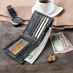 Handmade Leather Mens Cool Slim Leather Wallet Men Small Wallets Bifold for Men - imessengerbags