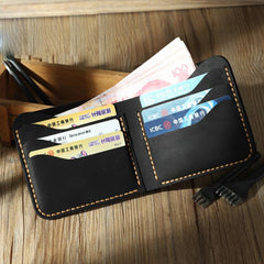 Handmade Slim Blue Leather Mens Billfold Wallet Personalize Bifold Small Wallets for Men