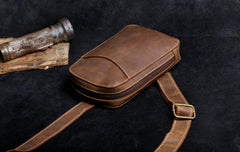 Handmade Leather Mens Cool Chest Bag Sling Bag Crossbody Bag Travel Bag Hiking Bag for men