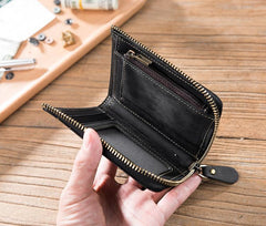 Handmade Leather Mens Cool Slim Leather Zipper Wallet Men Small Wallets Bifold for Men - imessengerbags