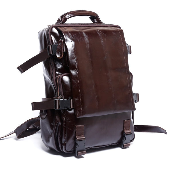 Genuine Leather Mens Cool Backpack Sling Bag Large Black Travel Bag Hiking Bag for men - imessengerbags