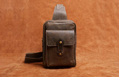 Genuine Leather Mens Cool Chest Bag Sling Bag Crossbody Bag Travel Bag Hiking Bag for men