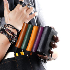 Handmade Mens Cool billfold Leather Wallet Men Small Zipper Wallets Bifold for Men - imessengerbags