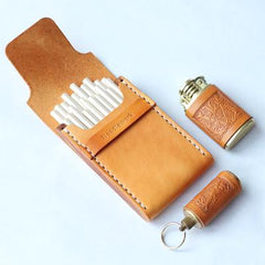 Cool Wooden Beige Leather Womens 20pcs Cigarette Case Custom Cigarette Holder for Women