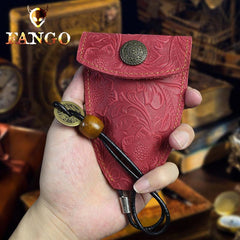 Handmade Leather Floral Mens Cool Car Key Wallet Coin Wallet Pouch Car KeyChain for Men - imessengerbags