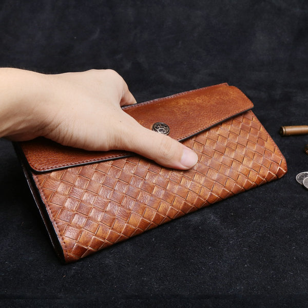 Handmade Leather Mens Cool Long Leather Wallet Card Wallet Clutch Wristlet Wallet for Men - imessengerbags