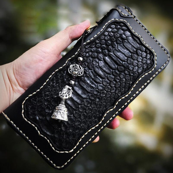 Handmade Leather Mens Chain Biker Wallet Cool Leather Wallet Long Clutch Wallets for Men - imessengerbags