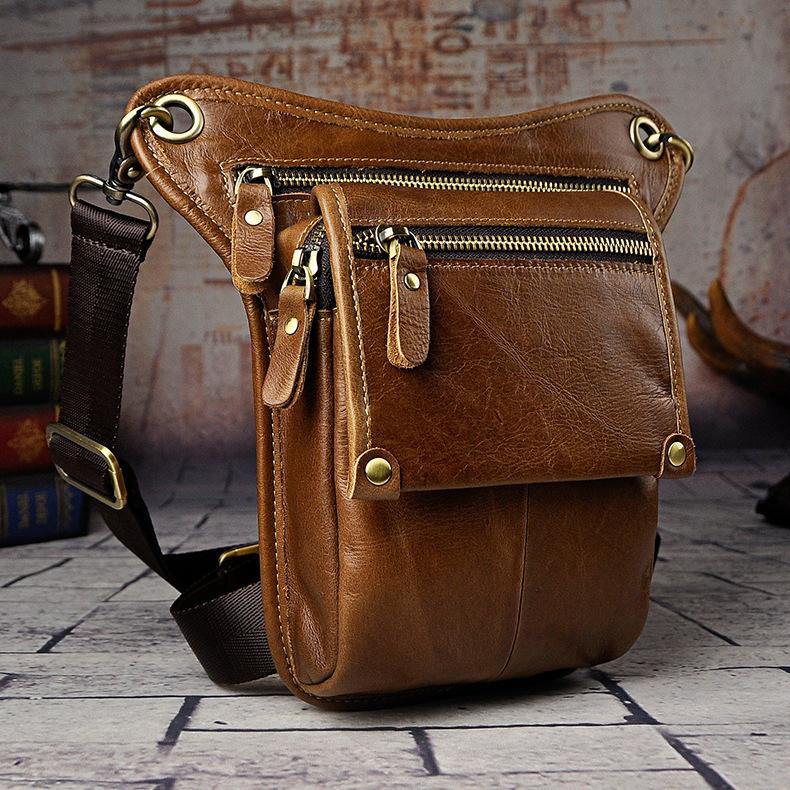 Mens Leather Biker Drop Leg Bag Waist Bag Belt Pouch Pack Side Bag for Men
