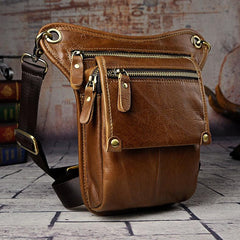 Mens Leather Biker Drop Leg Bag Waist Bag Belt Pouch Pack Side Bag for Men