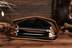 Handmade Leather Mens Clutch Wallet Cool Leather Wallet Long Phone Wallets for Men - imessengerbags