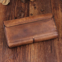 Handmade Leather Mens Cool Long Leather Wallet Trifold Clutch Wallet for Men - imessengerbags