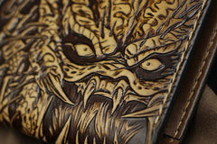 Handmade Leather Tooled Predator Mens billfold Wallet Cool Leather Wallet Slim Wallet for Men - imessengerbags