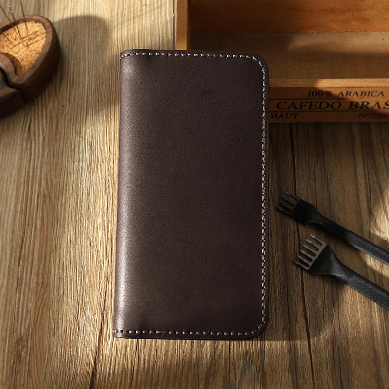 Black Leather Mens Bifold Long Wallets Personalized Handmade Black Travel Leather Wallet for Men