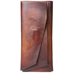 Handmade Leather Gray Mens Cool Long Leather Wallet Brown Unique Long Wallet for Men - imessengerbags
