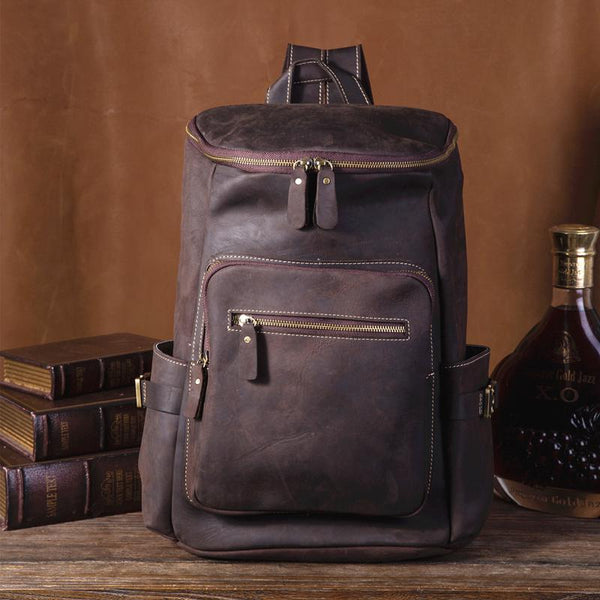 Genuine Leather Mens Cool Backpack Sling Bag Large Coffee Travel Bag Hiking Bag for men - imessengerbags