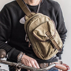 Canvas Mens Cool Chest Bag Sling Bag Crossbody Bag Travel Bag Hiking Bag for men