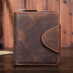 Leather Mens Wallet billfold Zipper Bifold Wallet Vintage Wallet for Men - imessengerbags