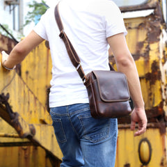 Genuine Leather Mens Cool Messenger Bag Square Bag Chest Bag Bike Bag Cycling Bag for men - imessengerbags
