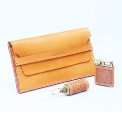 Cool Wooden Slim Leather Mens 20pcs Cigarette Case Custom Beige Cigarette Holder for Men - imessengerbags