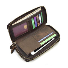 Handmade Leather Mens Cool Long Leather Wallet Zipper Wristlet Bag Clutch Wallet for Men - imessengerbags
