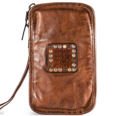 Handmade Leather Mens Cool Long Leather Wallet Zipper Clutch Wallet for Men