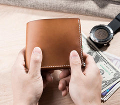 Handmade Leather Mens Cool Slim Leather Wallet Men Small Wallets Bifold for Men - imessengerbags