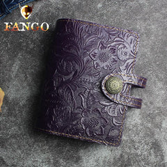 Handmade Leather Floral Mens Cool Short Wallet Card Holder Small Card Slim Wallets for Men