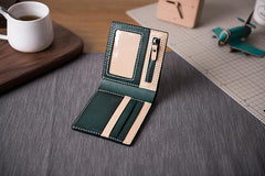 Handmade Leather Mens Cool Slim Leather Wallet Men Small Wallets Bifold for Men Women - imessengerbags