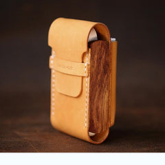 Cool Wooden Beige Leather Mens Cigarette Case Custom Cigarette Holder for Men