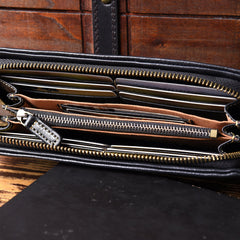 Genuine Leather Mens Cool Long Leather Wallet Bifold Clutch Wallet for Men