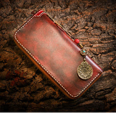 Handmade Leather Mens Chain Biker Wallet Cool Leather Wallet Long Phone Wallets for Men