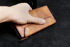 Genuine Leather Mens Cool Long Leather Wallet Card Wallet Clutch Wristlet Wallet for Men - imessengerbags