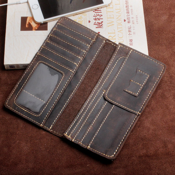 Handmade Leather Mens Wallet Cool Long Leather Wallet Clutch Wristlet Wallet for Men - imessengerbags