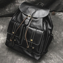 Cool Mens Leather Black Backpack for School Backpack Travel Backpack Hiking Backpack For Men