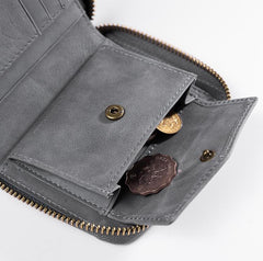 Handmade Leather Mens Cool Slim Leather Zipper Wallet Men Small Wallets Bifold for Men - imessengerbags