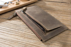Handmade Leather Mens Clutch Wallet Cool Leather Wallet Zipper Phone Wallets for Men