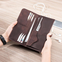 Handmade Leather Mens Clutch Wallet Cool Leather Wallet Long Phone Wallets for Men - imessengerbags