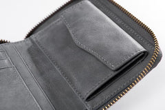 Handmade Leather Mens Cool Slim Leather Zipper Wallet Men Small Wallets Bifold for Men - imessengerbags