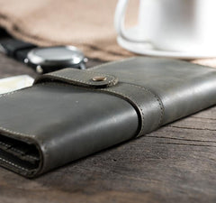 Handmade Leather Mens Clutch Wallet Cool Leather Wallet Long Phone Wallets for Men