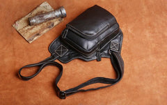 Genuine Leather Mens Cool Chest Bag Sling Bag Crossbody Bag Travel Bag Hiking Bag for men