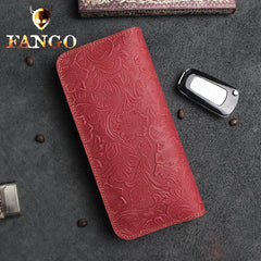 Handmade Leather Floral Mens Cool Travel Long Wallet Card Holder Card Slim Clutch Wallets for Men - imessengerbags