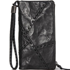 Handmade Mens Cool Long Leather Chain Wallet Cards Biker Trucker Wristlet Wallet - imessengerbags