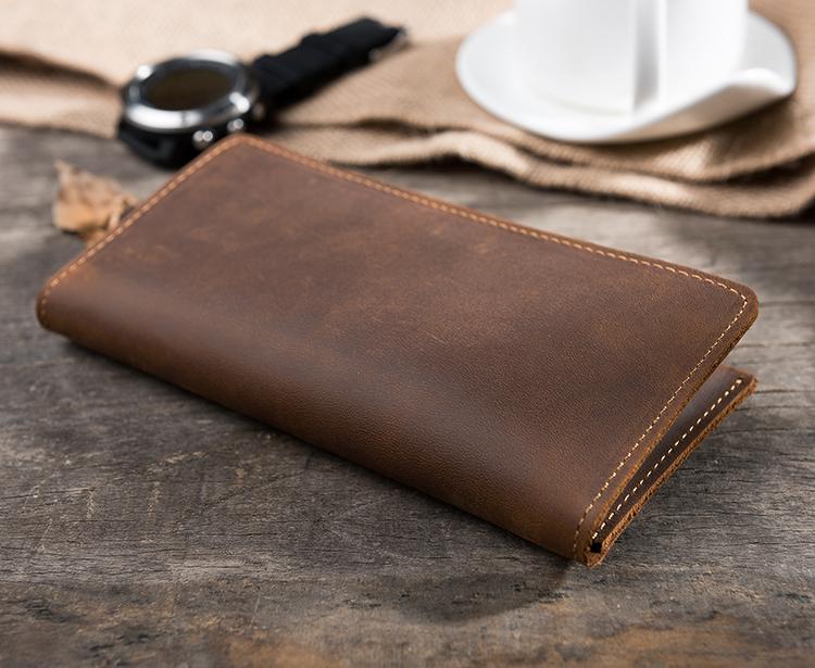 Handmade Men's Clutch Wallet Brown Leather Clutch Bag 